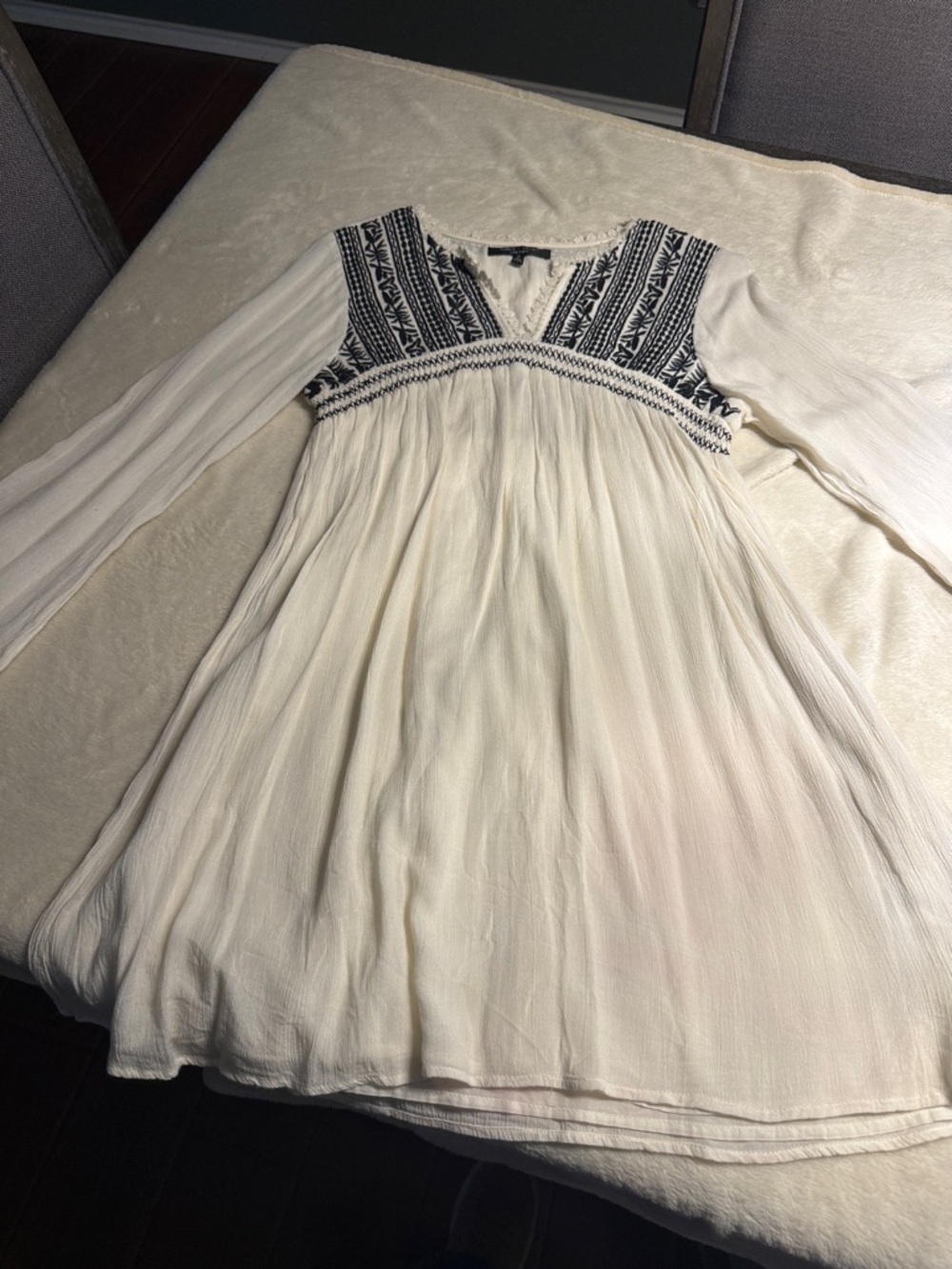 Romeo & Juliet Couture Ivory Maxi Dress with Black Embroidery
